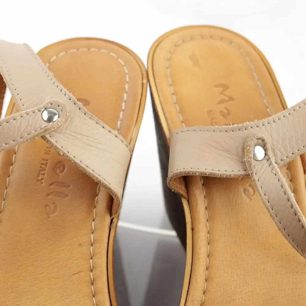 Mariella Womens Sandal Size 8.5 Tan Leather Wedge Platform Ankle Strap Shoe Boho